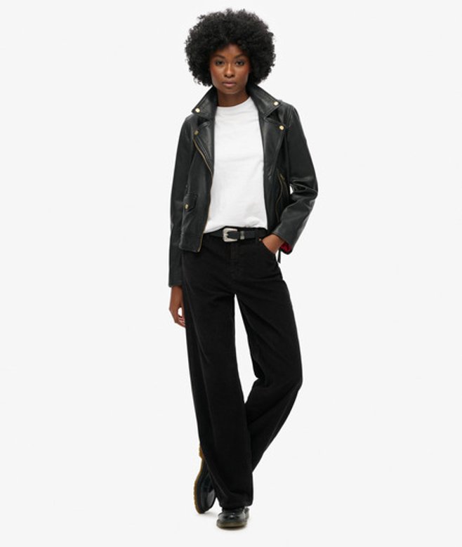 Corduroy Broek met Wijde Pijpen en Middelhoge Taille Zwart Grootte: 30/30 afbeelding