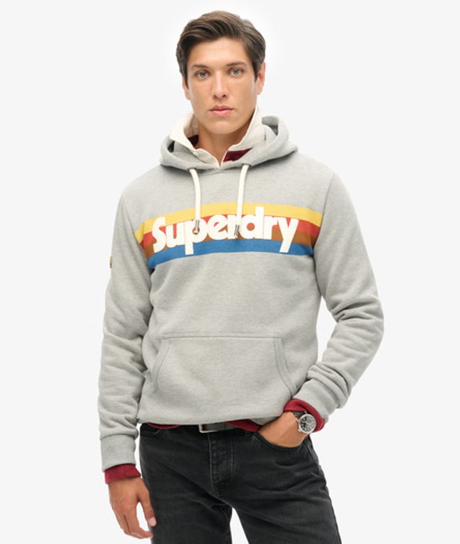 Retro Hoodie met Strepen en Logo Grijs Grootte: L afbeelding