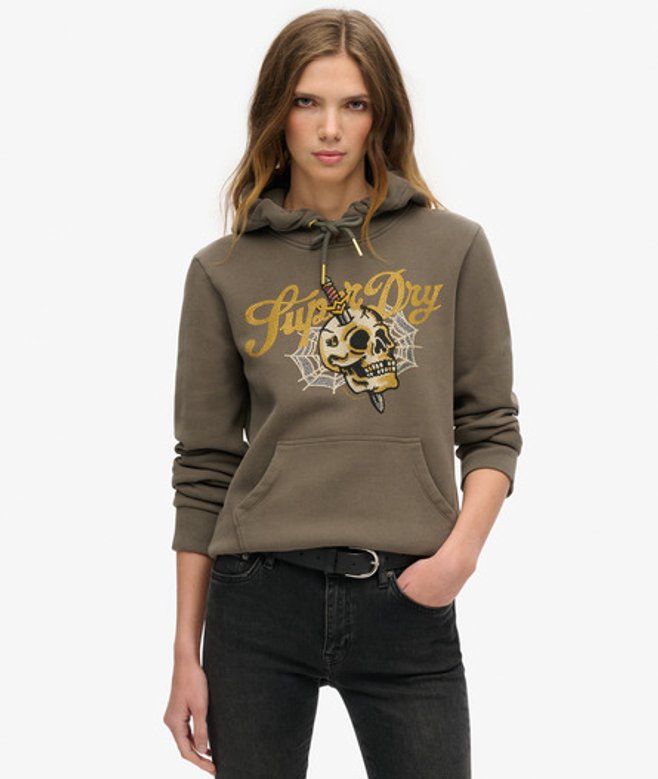 Tattoo Hoodie met Tekst en Grafische Print Donkergrijs Grootte: 42 afbeelding