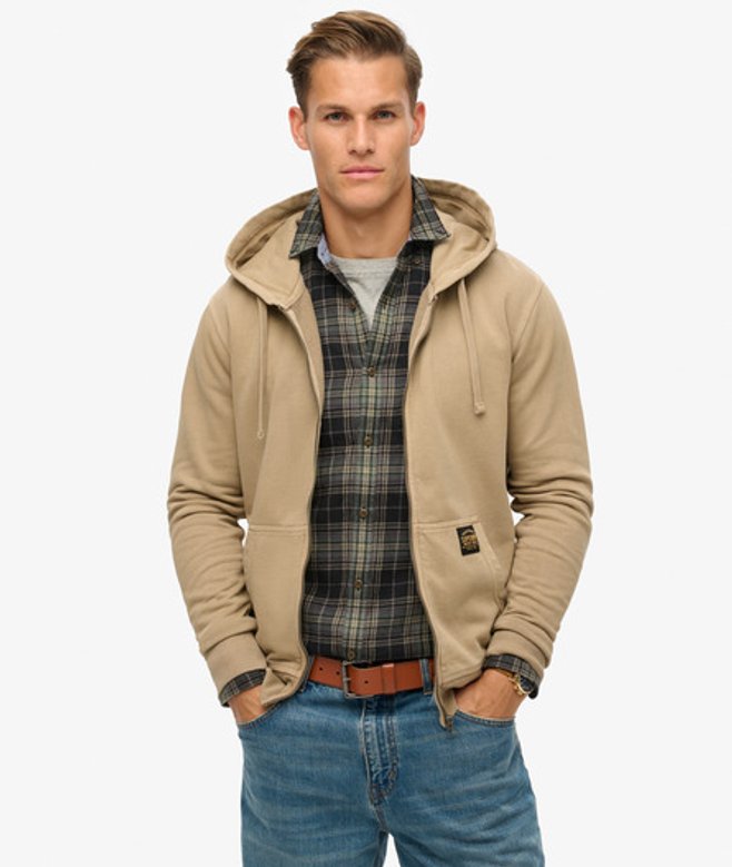 Superdry Relaxte Hoodie met Contrasterende Stiksels en Rits Bruin