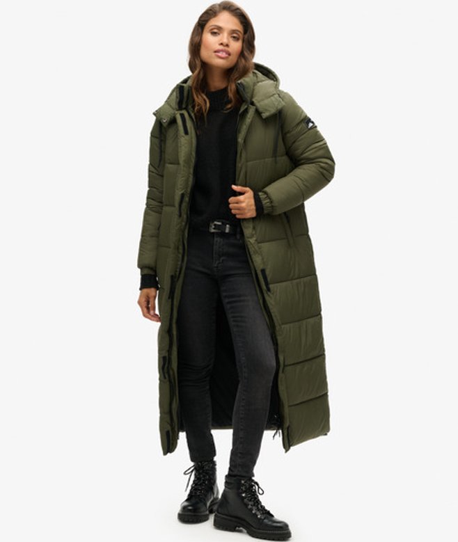 Damen Kaki Langer Ripstop Steppmantel, Größe: 38 - Superdry - Modalova