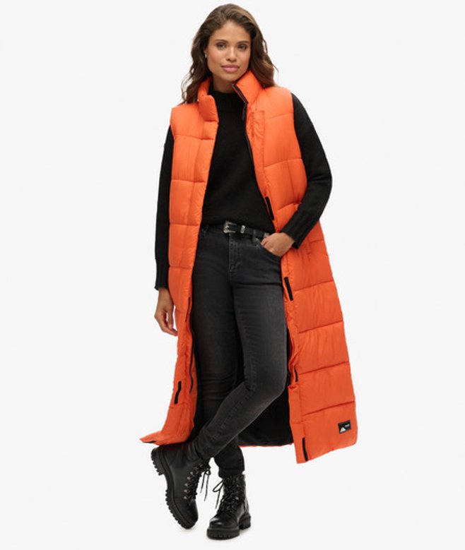 Lange Pufferbodywarmer van Ripstopmateriaal Oranje Grootte: 36 afbeelding