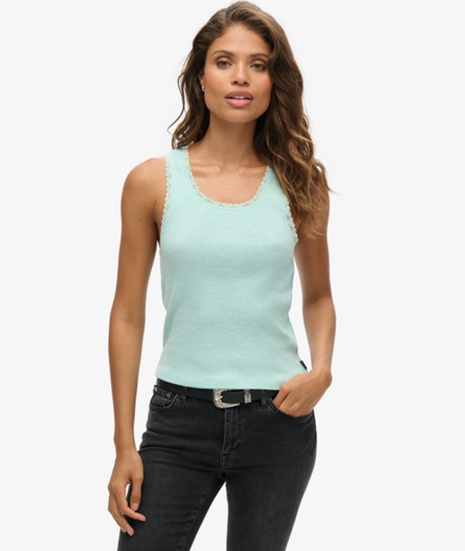 Athletic Essentials Hemdtopje met Kanten Rand Groen Grootte: XS/S afbeelding