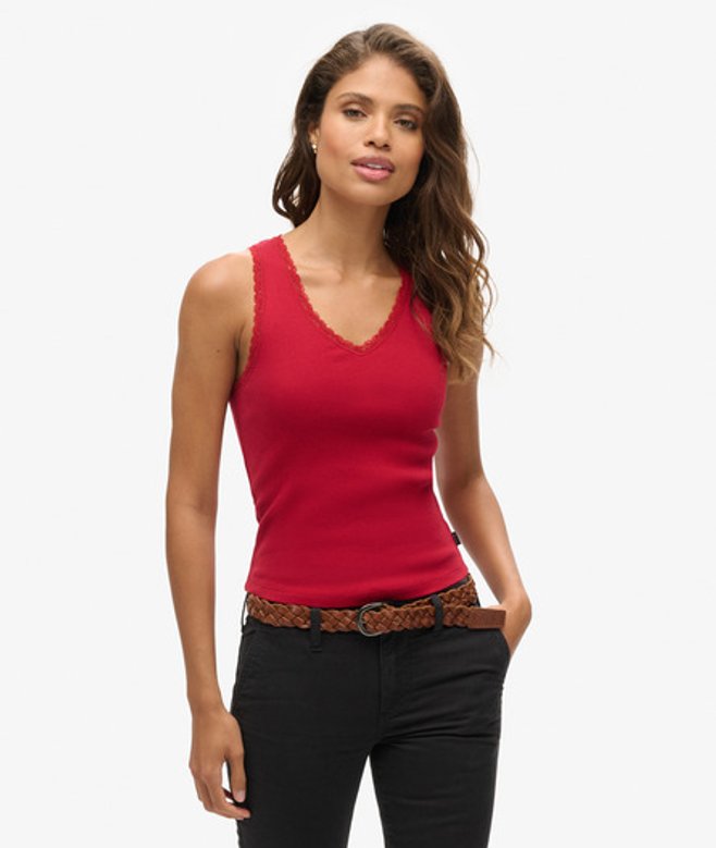 Athletic Essentials Hemdtopje met Kanten Rand Rood Grootte: 6-8 afbeelding