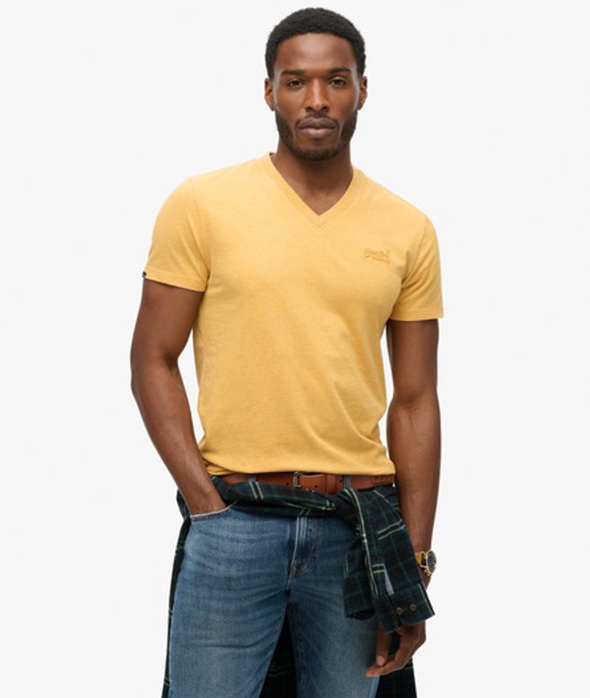 Superdry Men's Organic Cotton Essential Logo V Neck T-shirt Yellow / Ochre Marl
