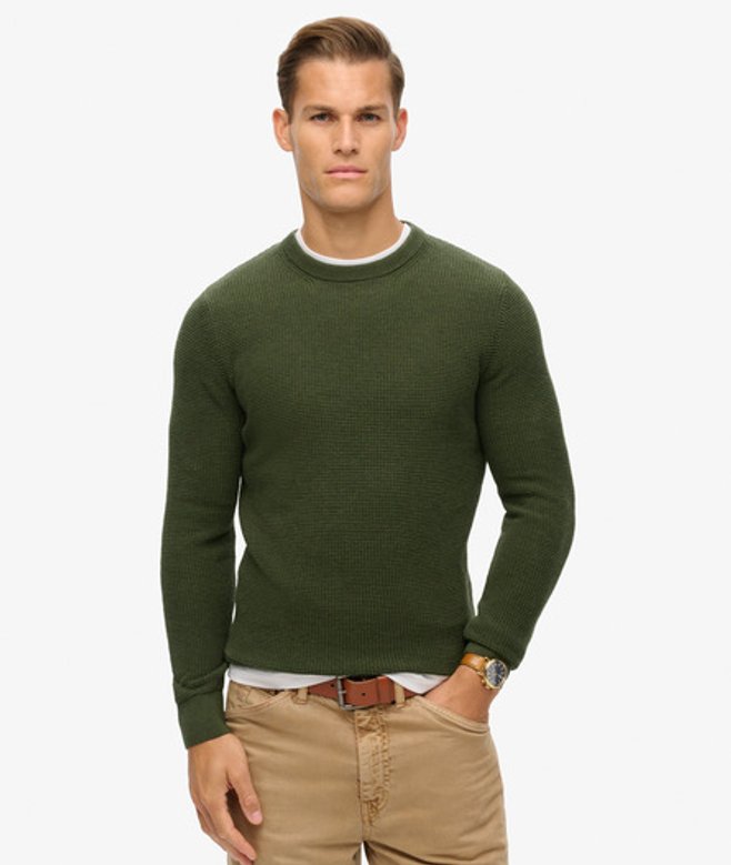 Gebreide Trui met Ronde Hals en Textuur Groen Grootte: XL afbeelding