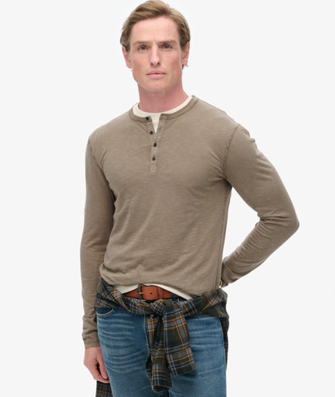 Jersey Grandad-top met Lange Mouwen Bruin Grootte: L afbeelding