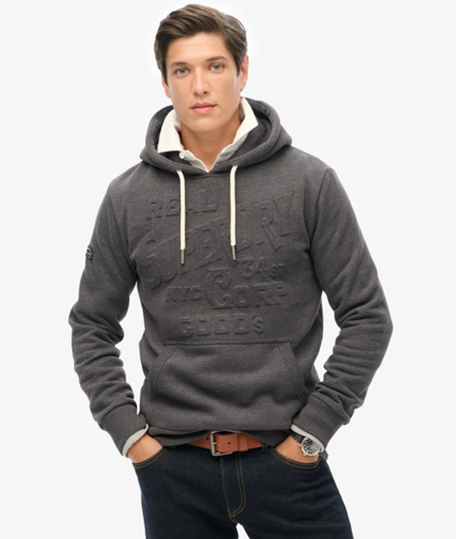 Superdry Hoodie met Logoprint in Reliëf Donkergrijs