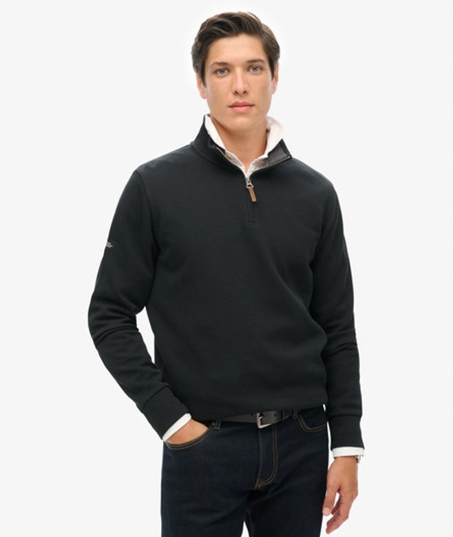 Image of Superdry & Co Men's Core Pique Half Zip Sweatshirt Black / Jet Black - Size: S male S Black
