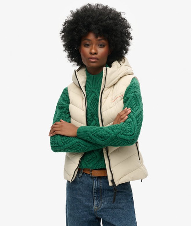 Gewatteerde Bodywarmer van Microvezel met Capuchon Beige Grootte: 38 afbeelding