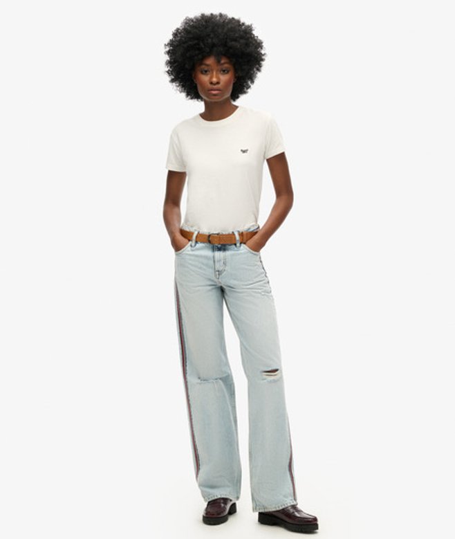 Jeans met Wijde Pijpen, Halfhoge Taille en Dubbele Tape Lichtblauw Grootte: 30/32 afbeelding