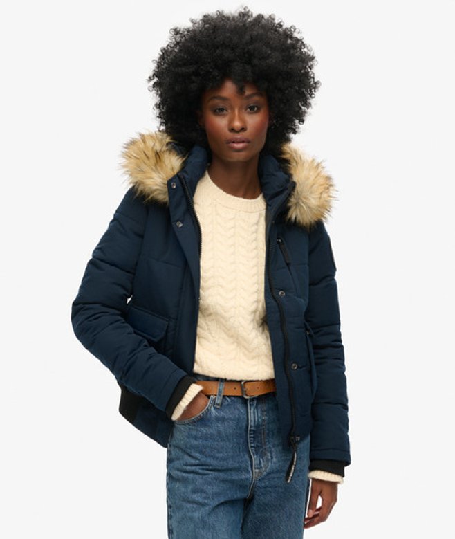 Superdry Damen Everest Bomberjacke mit Kapuze Marineblau