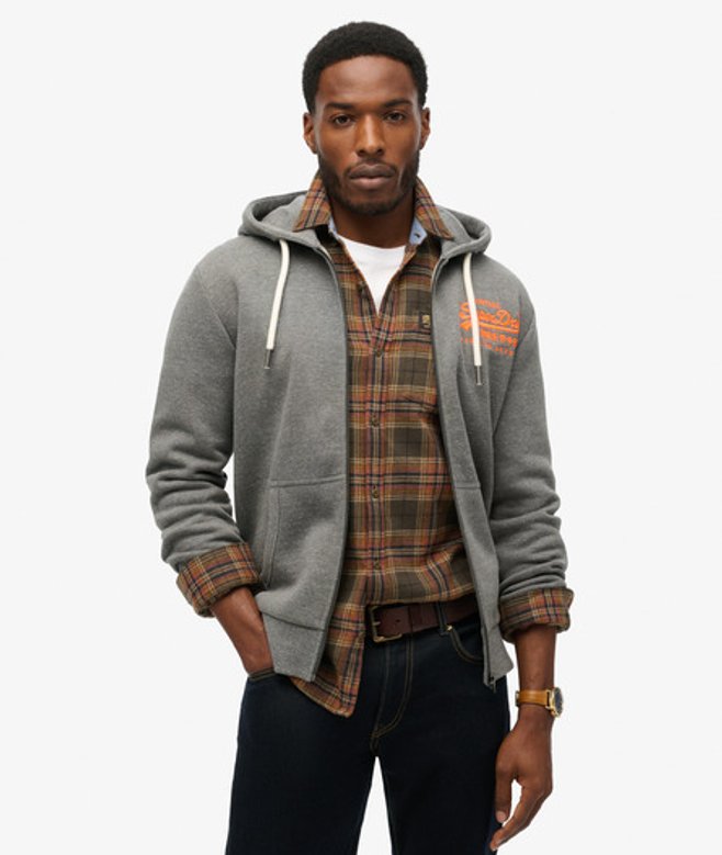 Superdry Hoodie met Neonprint en Vintage Logo Grijs