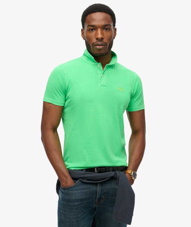 Superdry Essential Neon Poloshirt van Jersey met Logo Groen