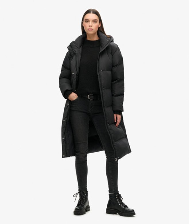 Superdry Women's Hooded Long Puffer Coat Black
