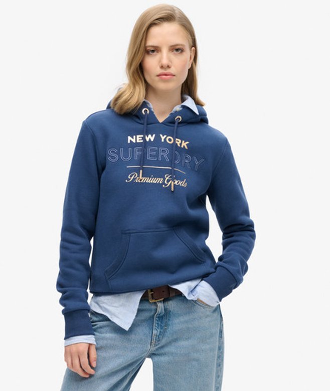 Luxe Hoodie met Metallic Logo Donkerblauw Grootte: 42 afbeelding