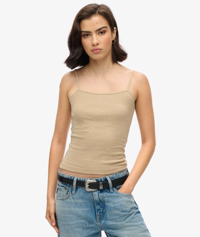 Superdry Women’s Slim Fit Ribbed Fine Rib Cami Vest Top, Beige, Size: 10 Superdry Women’s Slim Fit Ribbed Fine Rib Cami Vest Top, Beige, Size: 10