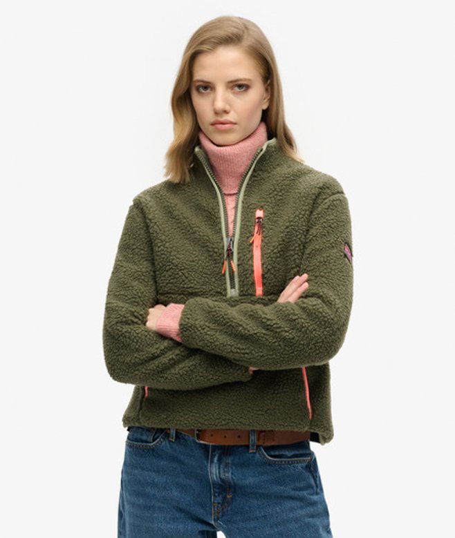Image du produit : Superdry Femme Polaire à Demi-fermeture Zippée Outdoor Vert Taille: 38