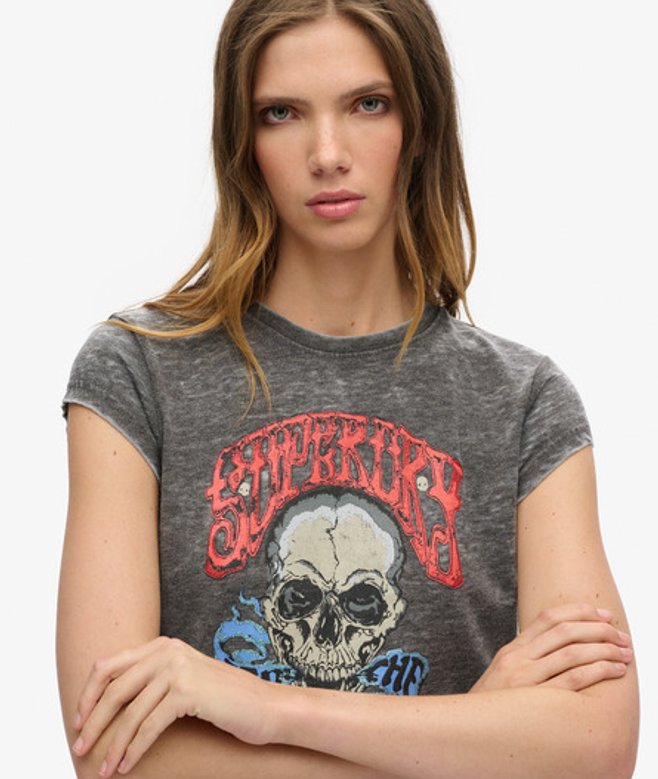 Damen und Biker Rock T-Shirt mit Grafik, Größe: 38 - Superdry - Modalova