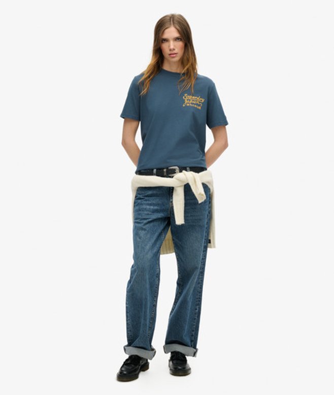 Superdry Women's Tokyo Rhinestone Relaxed T-shirt Navy / Ink