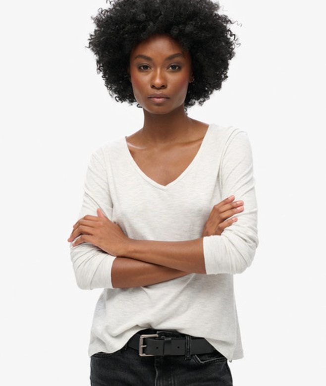 Jersey top met V-hals en Lange Mouwen Grijs Grootte: 40