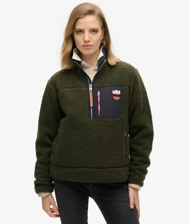 Women's Vintage Retro Half Zip Fleece Jumper / Army Green - Size: 10 - Superdry - Modalova