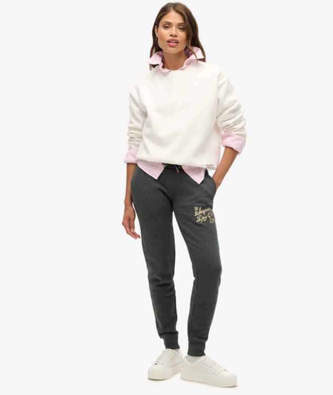 Luxe Slimfit Joggingbroek met Metallic Logo Donkergrijs Grootte: 44 afbeelding