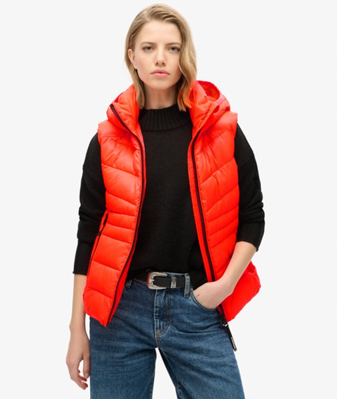 Superdry Damen Fuji Steppweste mit Kapuze Koralle