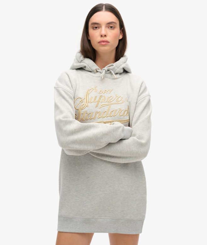 Luxe Jurk met Capuchon en Metallic Logo Lichtgrijs Grootte: 34-36 afbeelding