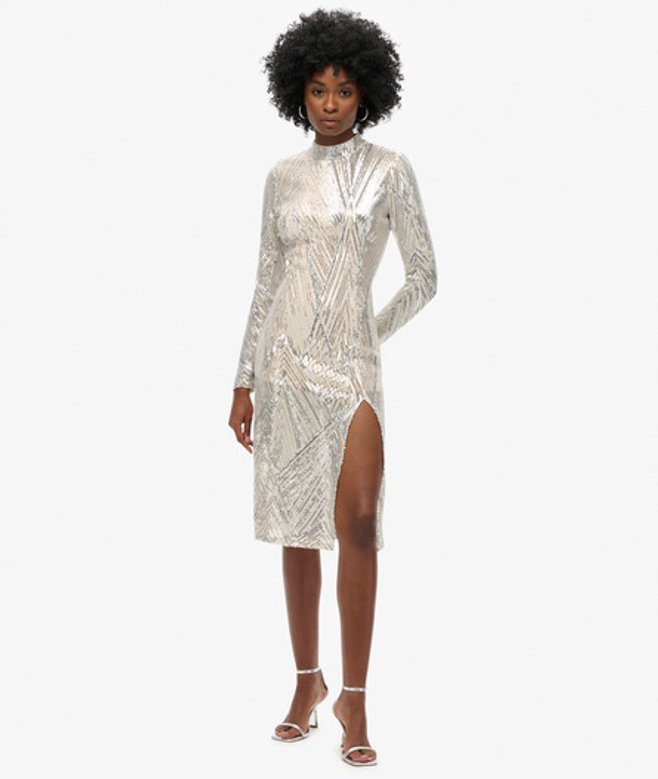 Midi-jurk met Open rug en Lange Mouwen Silver Grootte: 40 afbeelding