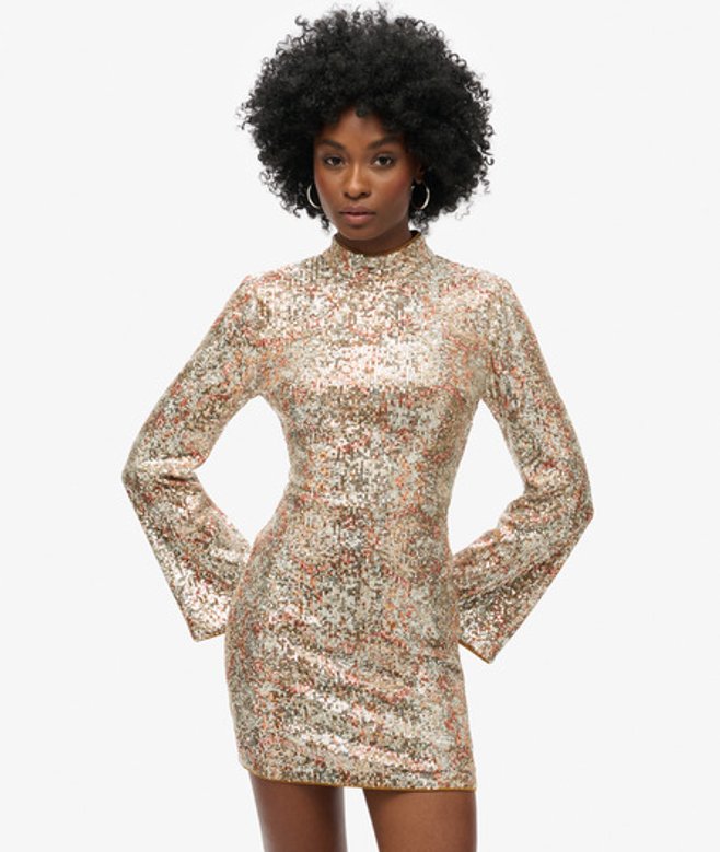 Damen Langärmeliges Bedrucktes Minikleid mit Pailletten - Größe: 42 - Superdry - Modalova