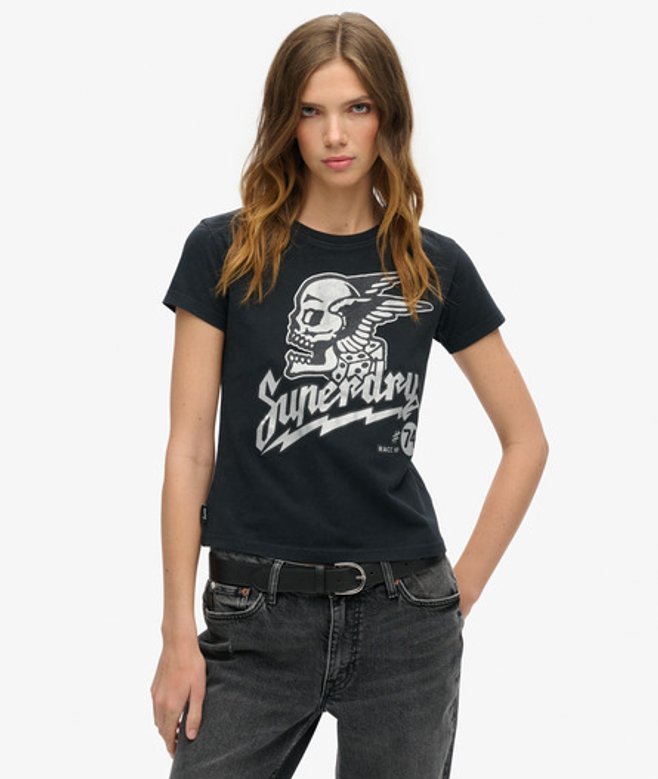 Women's Embellished Poster Fitted T-shirt Black / Jet Black - Size: 12 - Superdry - Modalova