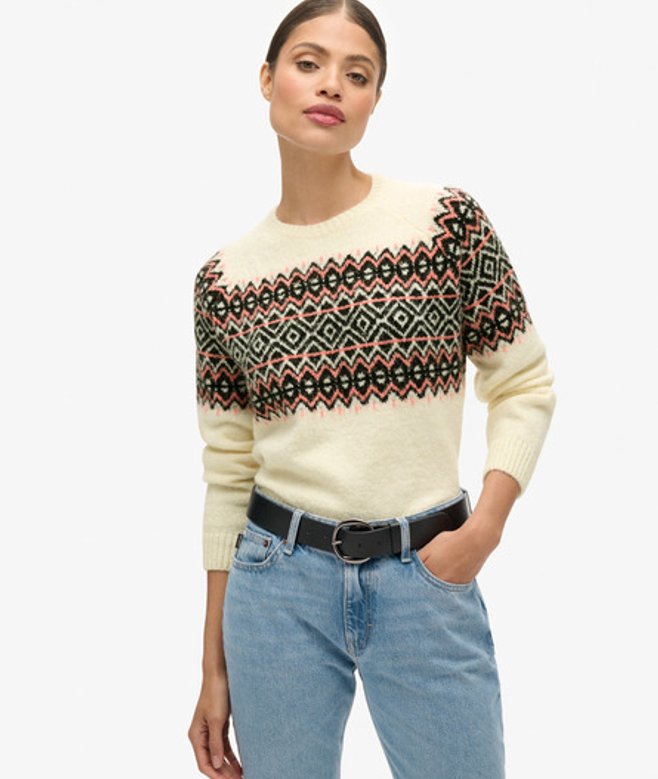 Trui met Fairisle-patroon en Ronde Hals Crème Grootte: 40 afbeelding