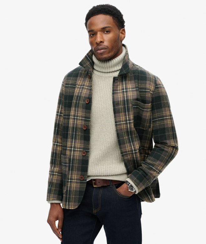 Superdry Men's Merchant Textured Overshirt Black / Mono Check