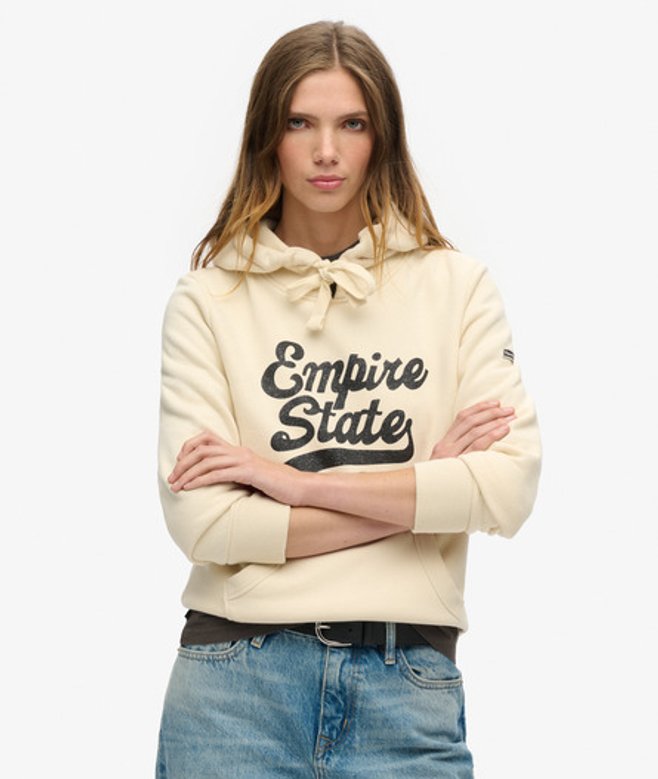 Superdry & Co Women's Graphic Logo Sparkle Hoodie Cream / Oatmeal