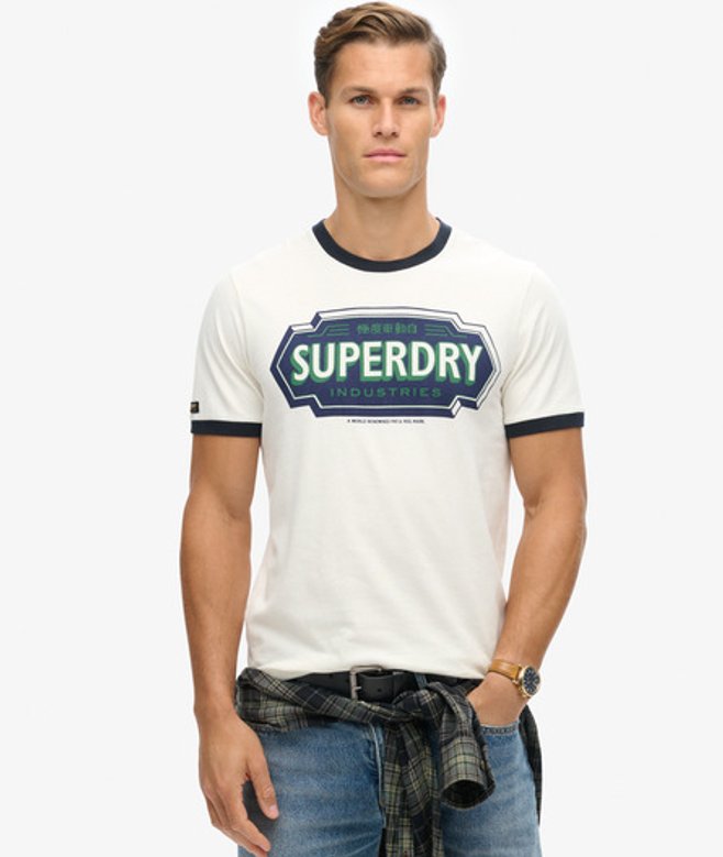 Workwear T-shirt met Print en Contrasterende Bies Blauw Grootte: M afbeelding