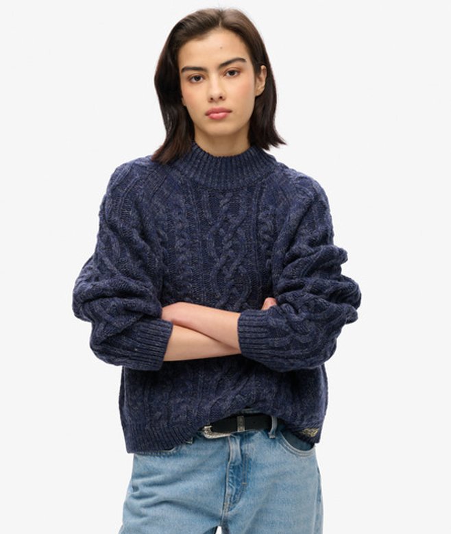 Damen Pullover mit Stehkragen und Zopfmuster - Größe: 44 - Superdry - Modalova