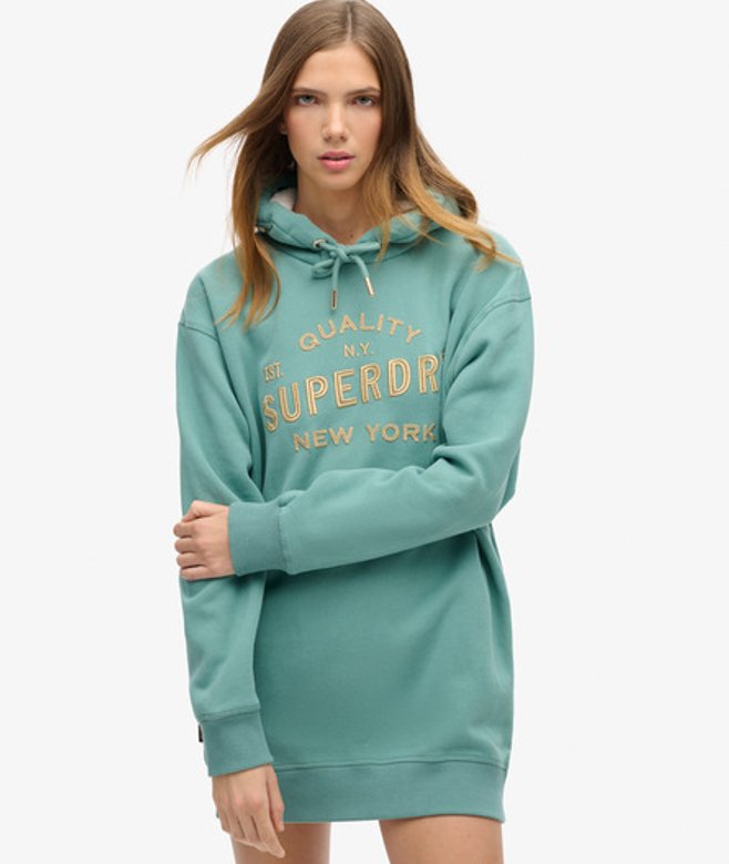 Luxe Jurk met Capuchon en Metallic Logo Groen Grootte: 34-36 afbeelding