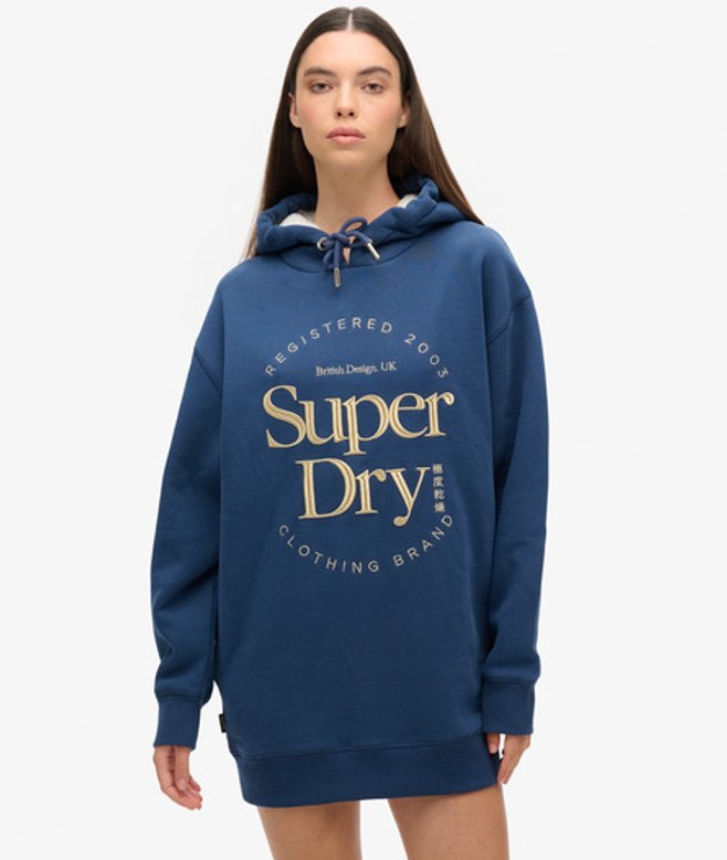 Luxe Jurk met Capuchon en Metallic Logo Donkerblauw Grootte: 34-36 afbeelding
