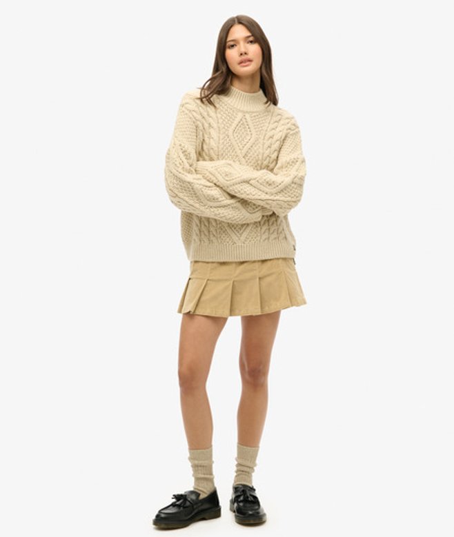 Superdry Women's Vintage Cord Pleated Mini Skirt Cream / Stone Wash