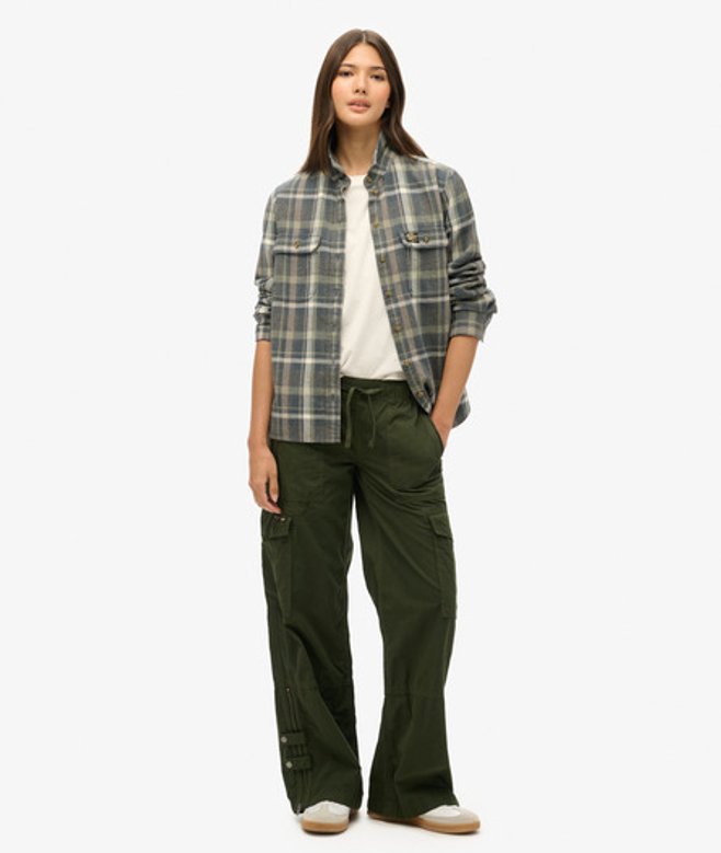 Superdry Cargobroek met Wijde Pijpen en Lage Taille Groen