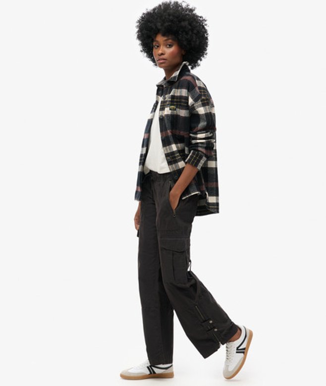 Superdry Cargobroek met Wijde Pijpen en Lage Taille Zwart