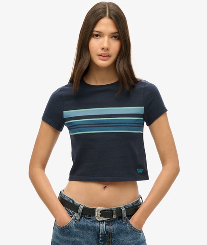Kort Vintage T-shirt met Strepen Blauw Grootte: 42 afbeelding