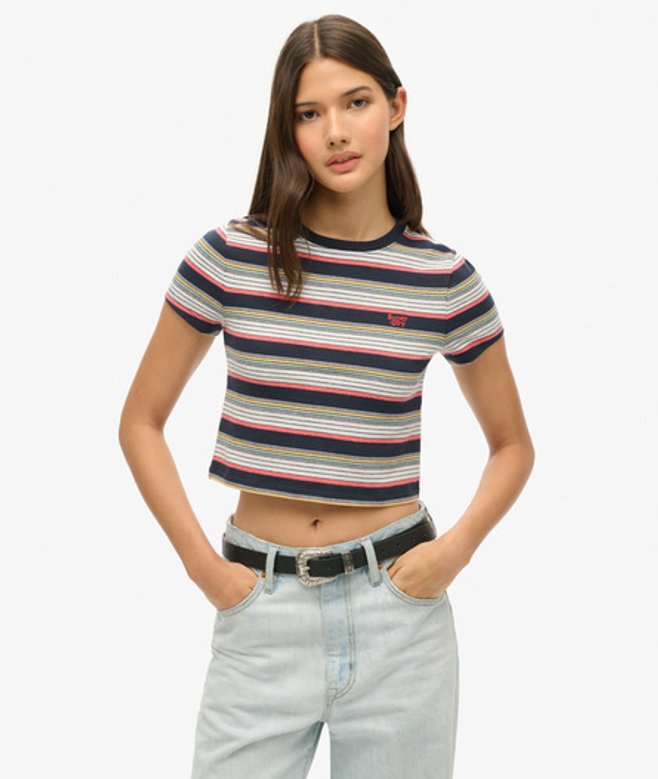 Damen Kurzes Vintage T-shirt mit Streifen - Größe: 42 - Superdry - Modalova
