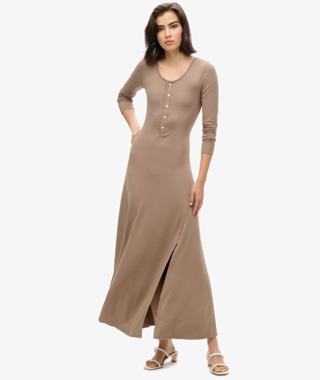 Midi-jurk met Halve Knoopsluiting Bruin Grootte: 40 afbeelding