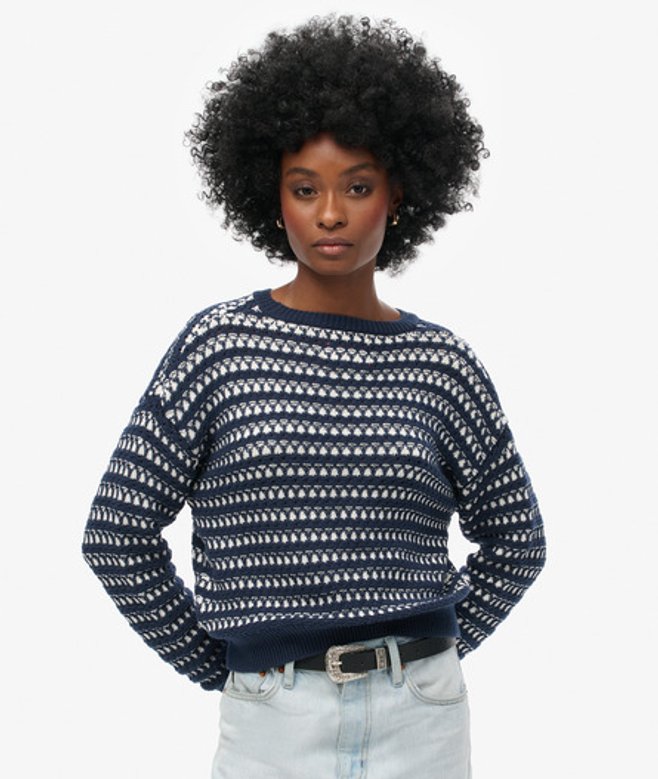 Damen Gestreifter, Kurzer Häkelpullover mit Rundhalsausschnitt, Größe: 44 - Superdry - Modalova