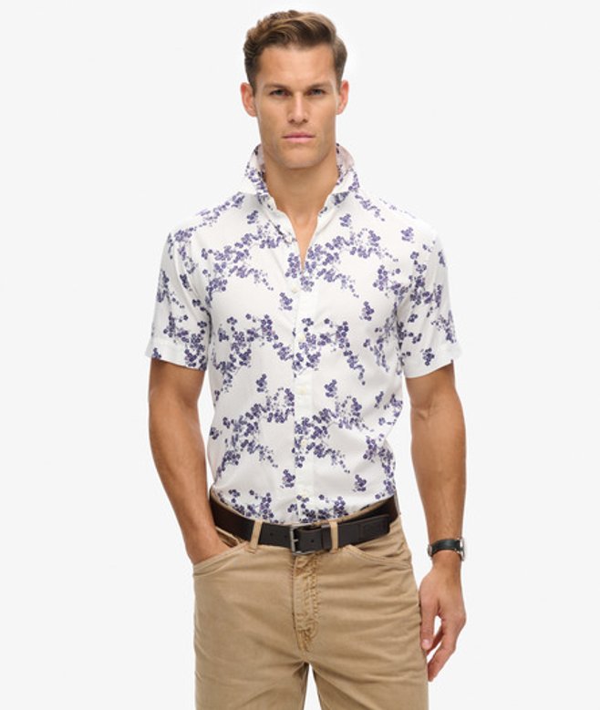 Superdry Men's Vintage Hawaiian Shirt White / Optic Blossom - Size: L