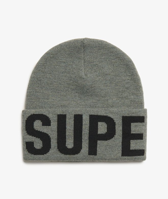 Superdry Women's Branded Knitted Beanie Hat Dark Grey / Rock Grey Marl
