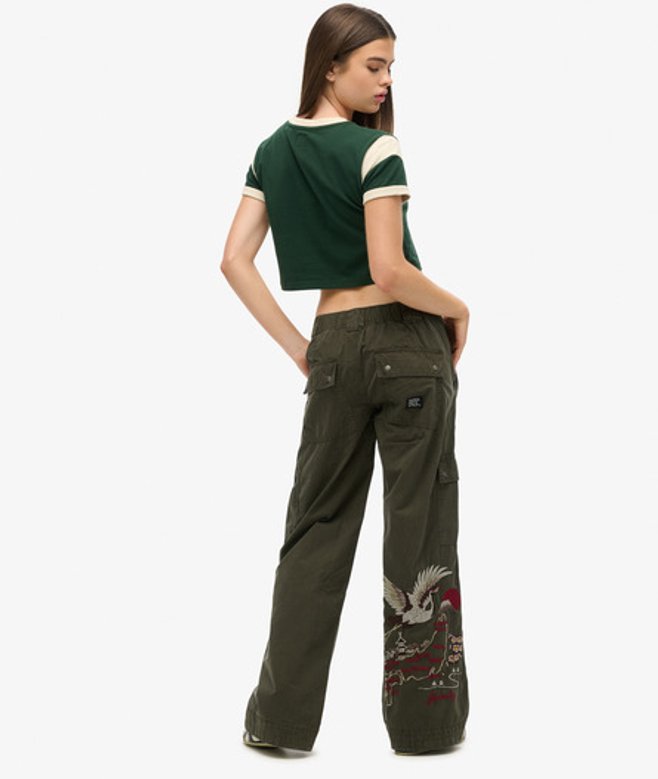 Superdry Women's Low Rise Embroidered Cargo Pants Green / Surplus Goods Olive Green