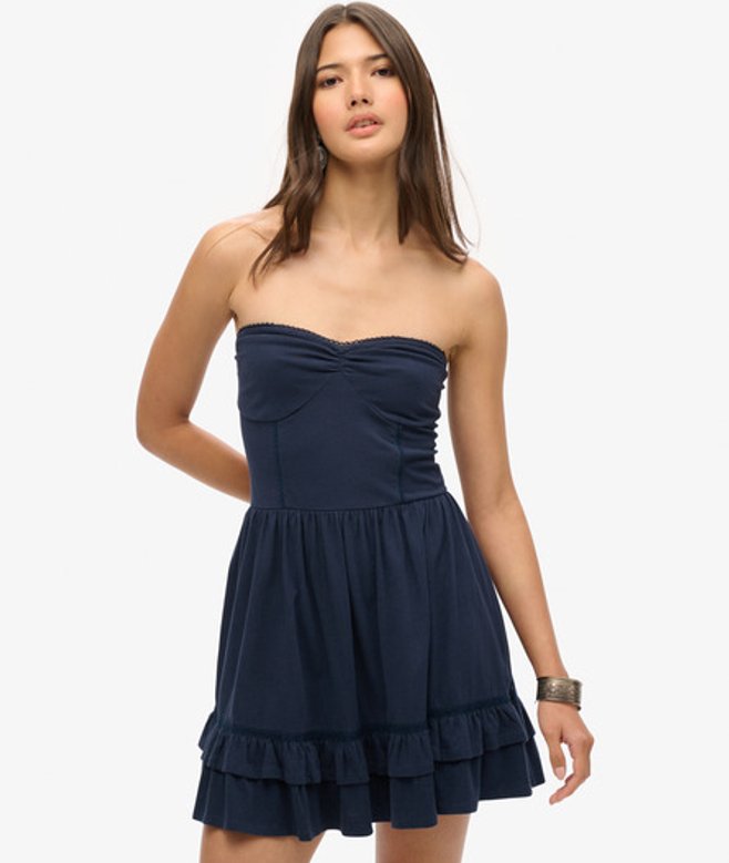 Superdry Women's Cotton 50s Lace Bandeau Mini Dress, Navy